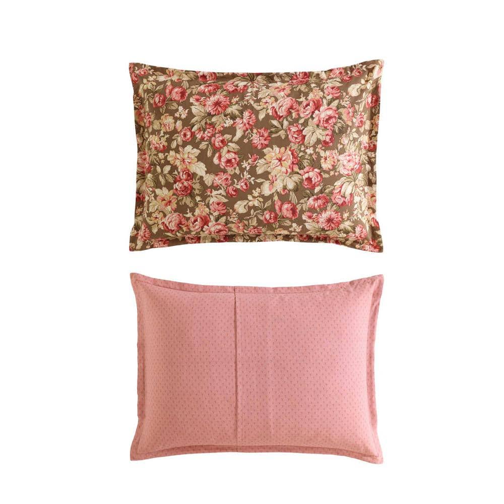 Twin Brown Cotton Reversible Floral Comforter Set