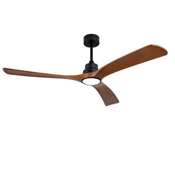 60 in. Black 3 Wood Blades Downrod Standard Ceiling Fan with LED Light and Remote Included