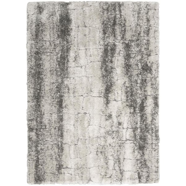 5 ft. x 7 ft. Charcoal and White Abstract Shag Area Rug