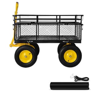 12.8 cu. ft. Metal Garden Cart Heavy-Duty 1400 lbs. Capacity Utility Metal Wagon with 2-in-1 Handle and 15 in. Tires