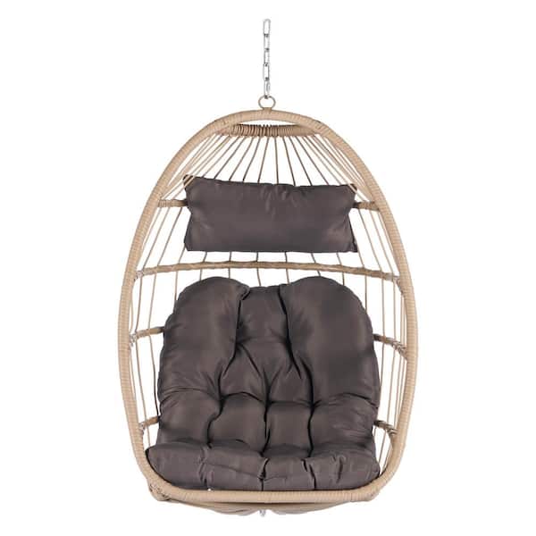Anvil 1-Person Wicker Porch Swing Hanging Egg Chair Patio Lounge Chair with Dark Gray Cushion