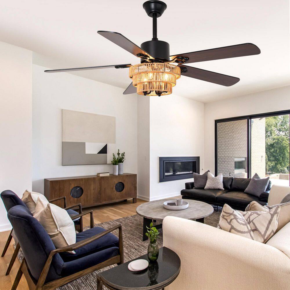 Olyvea 52 in. Indoor Black Farmhouse Ceiling Fan with Light and Remote, Modern Reversible Ceiling Fan with Down Rods price history on PriceWatchPro