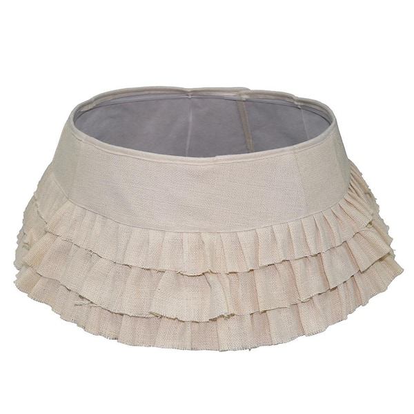 NEW TRADITIONS SIMPLIFY YOUR HOLIDAY New Traditions 26 in. Ivory Burlap Tiered Ruffles Round Christmas Tree Collar