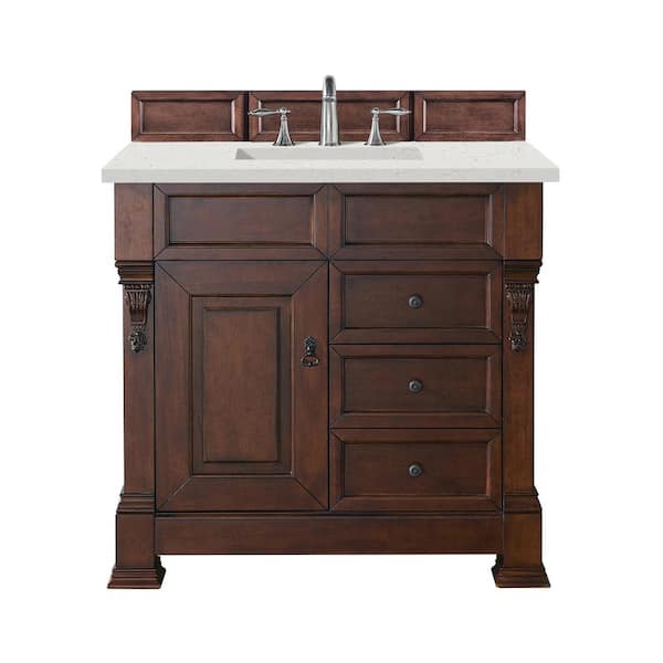 James Martin Vanities Brookfield 36.0 in. W x 23.5 in. D x 34.3 in. H Single Bathroom Vanity in Warm Cherry with Lime Delight Quartz Top