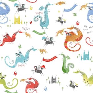 Tiny Tots 2 Collection Primary Colors Matte Finish Kids Dragons Non-Woven Paper Wallpaper Roll