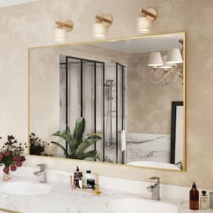 59 in. W x 39 in. H Large Rectangle Aluminum Alloy Framed Wall Mounted Bathroom Vanity Accent Mirror in Brushed Gold
