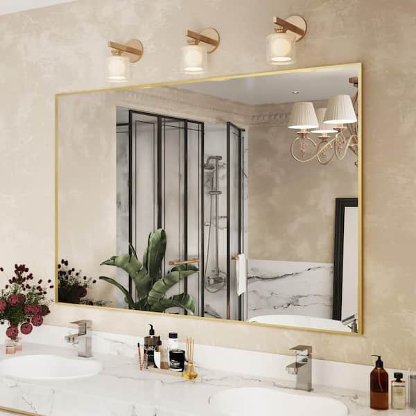 Klajowp 59 in. W x 39 in. H Large Rectangle Aluminum Alloy Framed Wall Mounted Bathroom Vanity Accent Mirror in Brushed Gold