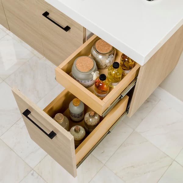 Domani Stella 49 in. Single Sink Beige Oak Floating Bath