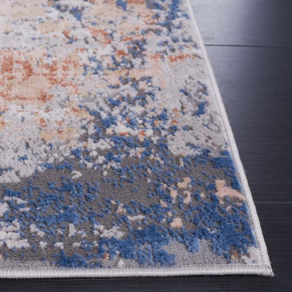 Blue Grey Toile Non Skid Indoor Outdoor Accent Area Rug Runner Carpet Mat  24x72