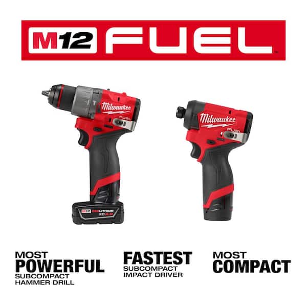 Milwaukee M12 FUEL 12V Cordless 2-Tool Combo Kit w/M12 FUEL 3/8 in. Extended Reach High Speed Ratchet & (2) HO 2.5 Ah Batteries