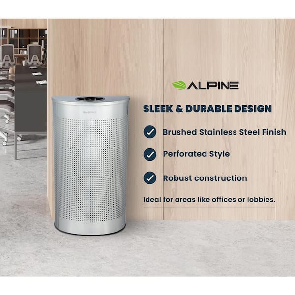 15 Gal. Perforated Stainless Steel Half-Round Open Top Commercial Metal Household Trash Can with Lid