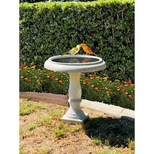 24.5 in.H Round Weathered Concrete/Fiberglass Outdoor Bird Bath w/Traditional Flower Diamond Pattern