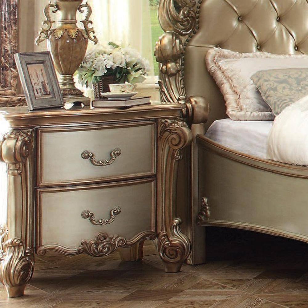 Vendome Antique Gold Patina and Bone Two-Drawer Nightstand