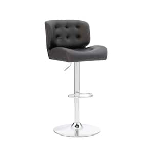 Brawn 38 in. H Black Faux Leather Adjustable Barstool with Chrome Base