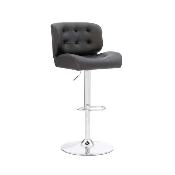 Linon Home Decor Brawn 38 in. H Black Faux Leather Adjustable Barstool with Chrome Base