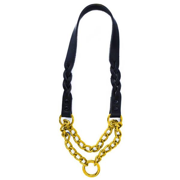 Platinum Pets 21 in. Braided Black Leather Martingale in Gold