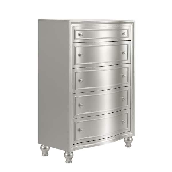 Benjara Felix Silver 5-drawer 68 in. Wide Tall Chest of Drawers