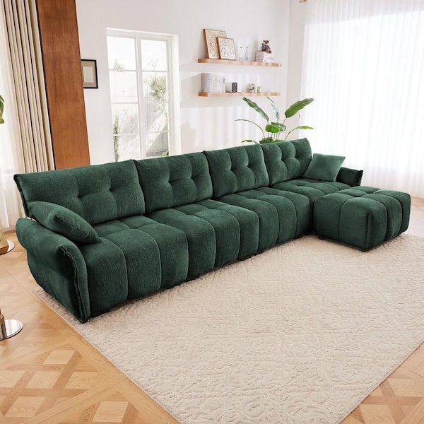 141.7 in. Premium High-Resilience Cushions Chenille Modular Sectional Sofa in Green with Ottoman, Solid Wood Frame
