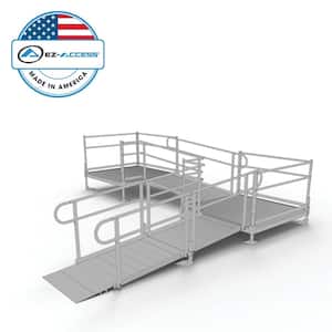 PATHWAY 14 ft. L-Shaped Aluminum Wheelchair Ramp Kit with Solid Surface Tread, 2-Line Handrails and (2) 5 ft. Platforms