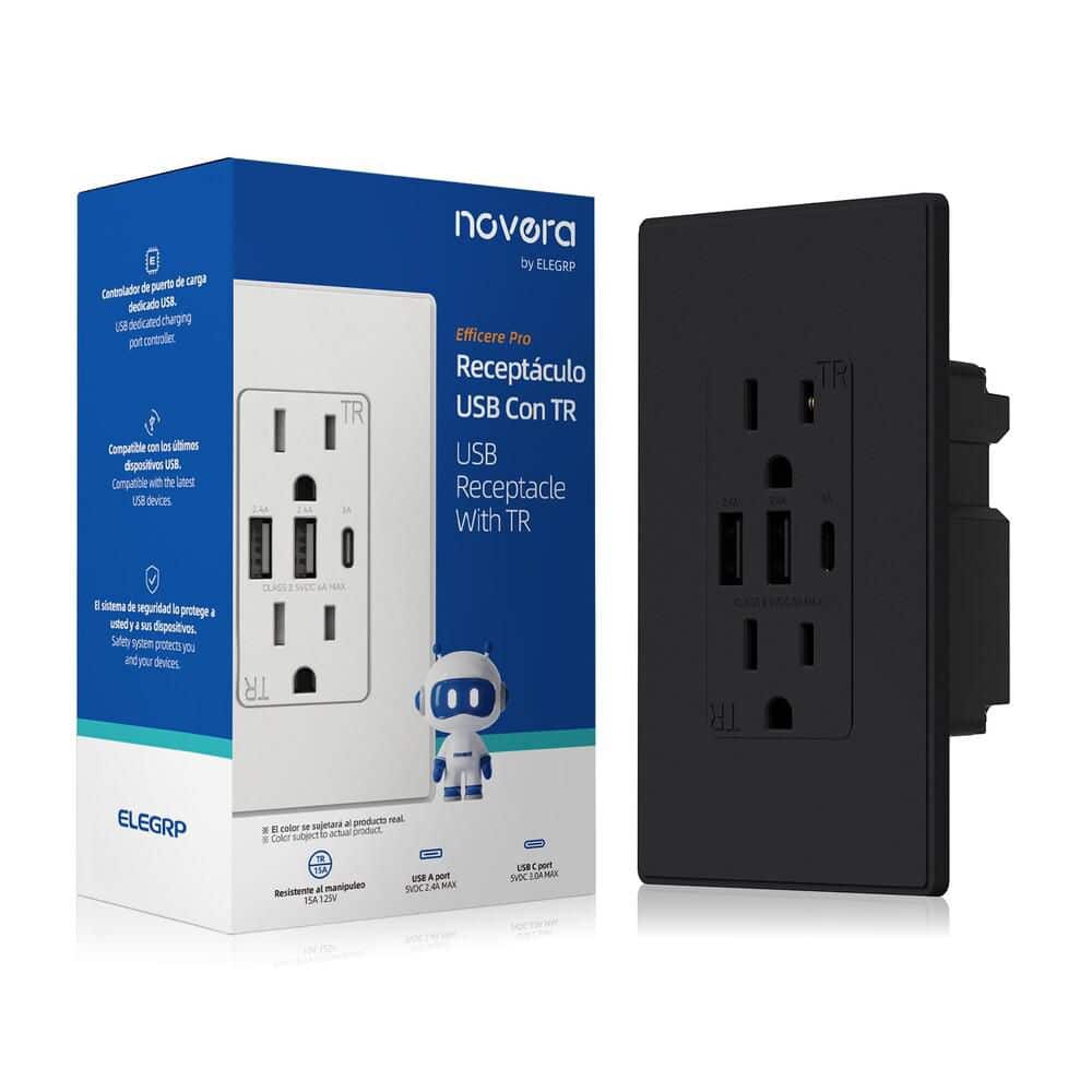 30W 6.0 Amp 3-Port USB Wall Outlet 15A Duplex Receptacle with Dual USB Ports w/ Srewless Wall Plate, Matte Black 1-Piece price history on PriceWatchPro