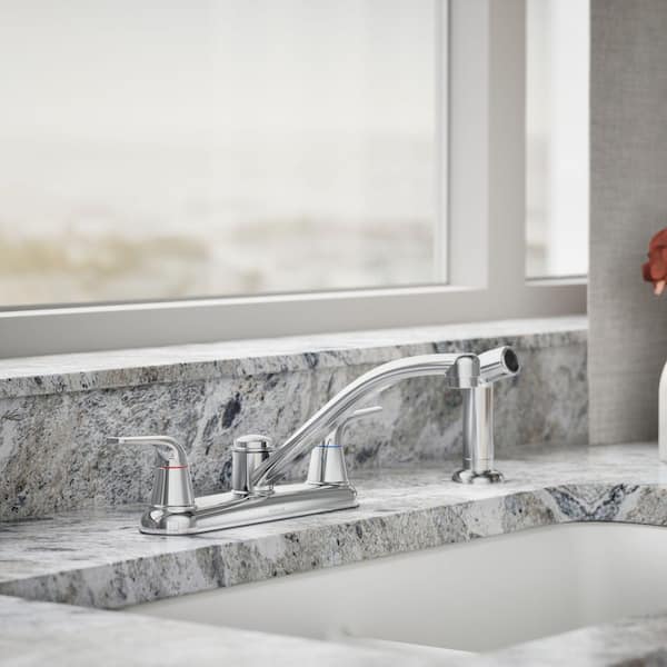 Jolt Double Handle Standard Kitchen Faucet with Pull Out Spray Wand in Polished Chrome
