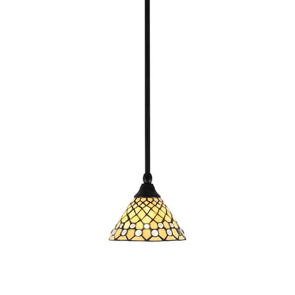 Unbranded Sparta 100-Watt 1-Light Matte Black Shaded Pendant Light Mini Pendant with 7 in. Starlight Art Glass, No Bulb Included
