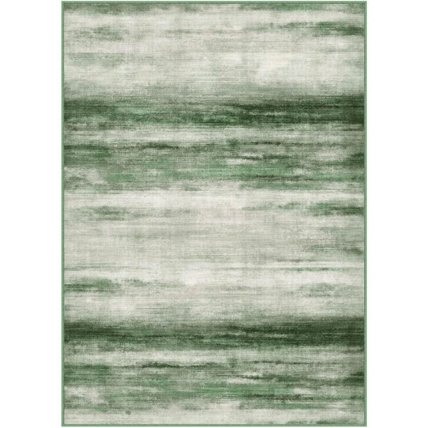 Aegean Sea Green 5 ft. x 7 ft. Washable Modern Abstract Area Rug