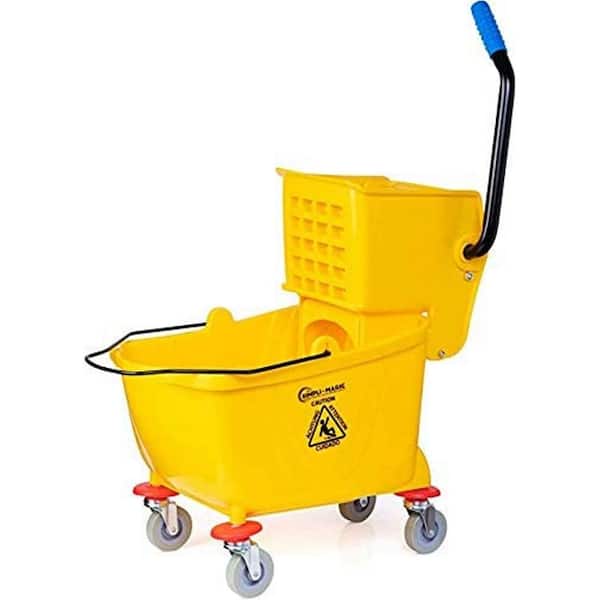 Yellow Commercial Mop Bucket with Side Press Cleaning Wringer Portable Trolley on Wheels Home Cleaning Cart