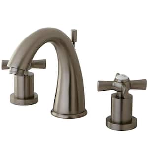 Millennium 8 in. Widespread 2-Handle Bathroom Faucets with Brass Pop-Up in Brushed Nickel