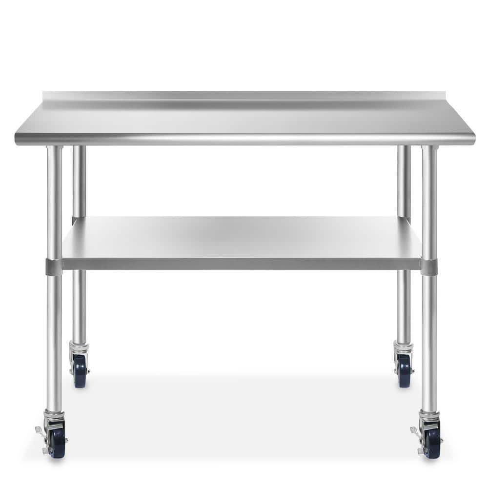 GRIDMANN 72 x 30 in. Stainless Steel Kitchen Utility Table with Backsplash and BottomShelf and