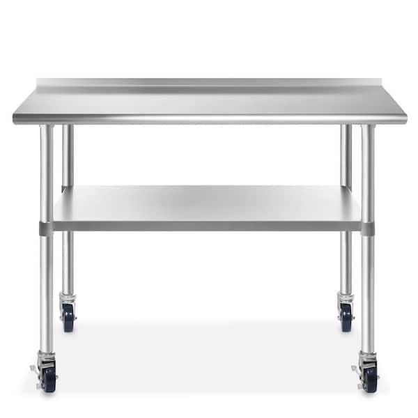 GRIDMANN 72 x 30 in. Stainless Steel Kitchen Utility Table with Backsplash and Bottom-Shelf and Casters