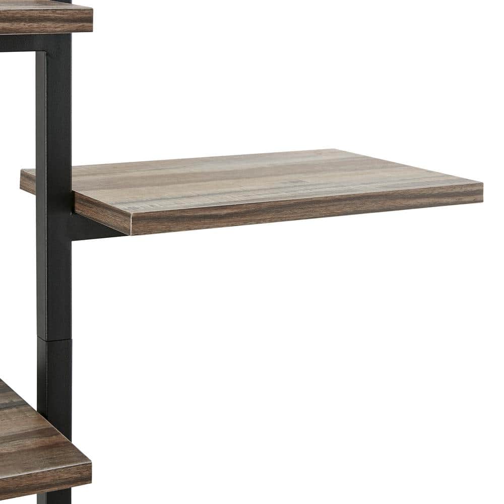 Black Iron and Wood 4-Tier Floating Wall Shelf