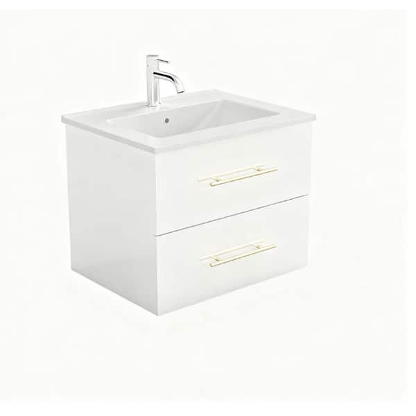 Unbranded 24 in. Floating Wall Mounted Bathroom Vanity with White Porcelain Sink and 2 drawer