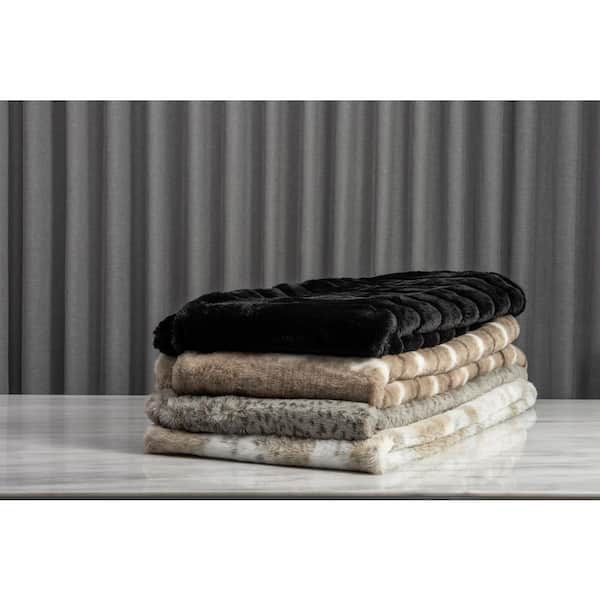 60 in. x 70 in. Grey Super Plush High Pile Faux Fur Oversized Throw Blanket