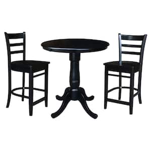 3-Piece 36 in. Black Solid Wood Round Table with 2-Side Stools