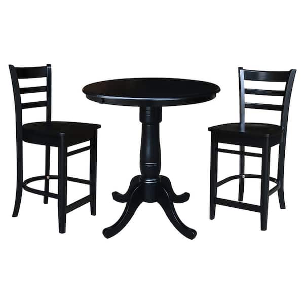 International Concepts 3-Piece 36 in. Black Solid Wood Round Table with 2-Side Stools
