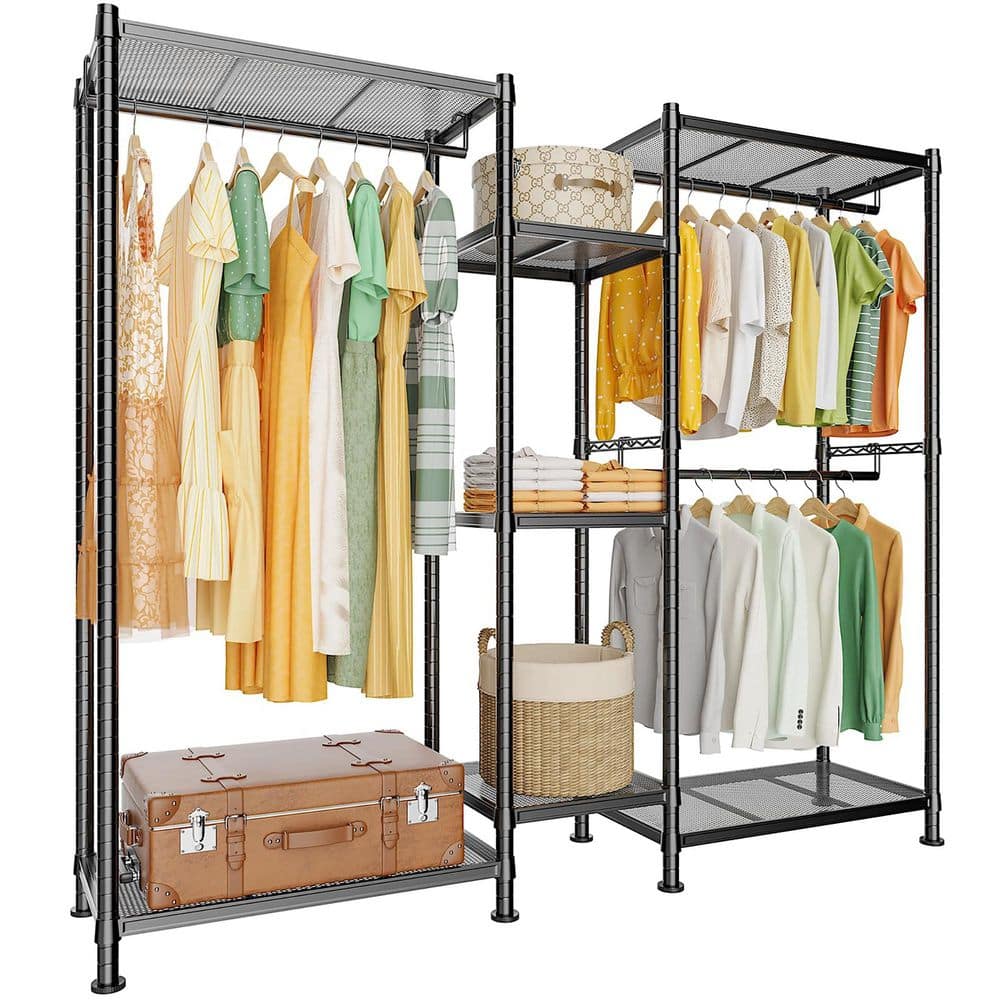 Black Metal Garment Clothes Rack 70 in. W x 77 in. H rack-549 - The ...
