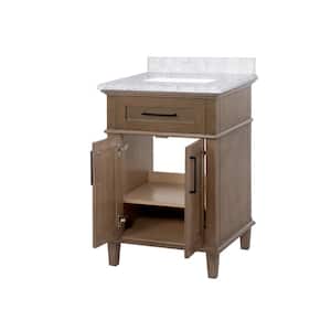 Sonoma 24 in. Single Sink Freestanding Almond Latte Bath Vanity with Carrara Marble Top (Assembled)
