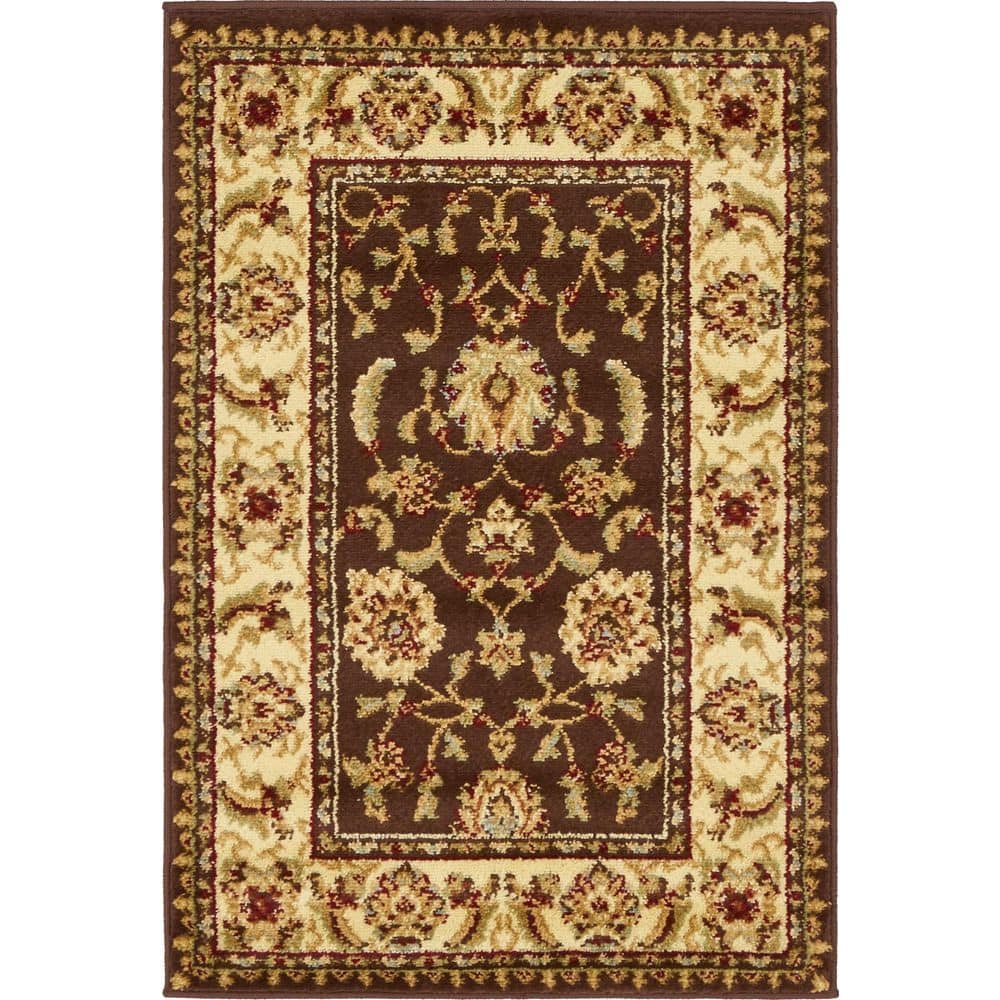 Brown Rectangular Stain-Resistant Synthetic Area Rug