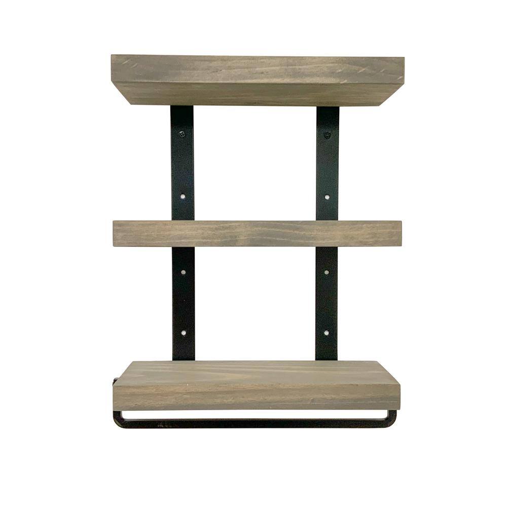 Industrial 3tier 5.5 in. x 16 in. x 23 in. Gray Pine Wood Floating