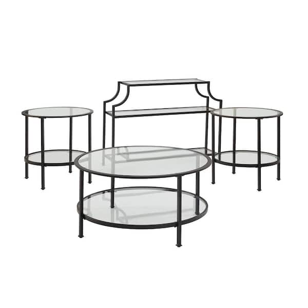 CROSLEY FURNITURE Aimee 4-Piece Oil Rubbed Bronze Round Glass Coffee Table Set with Shelf
