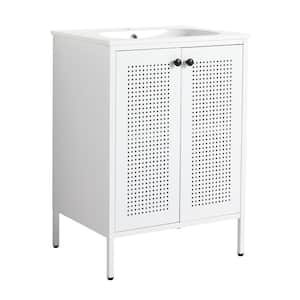 23.81 in. W x 18.05 in. D x 33.25 in. H Single Sink Freestanding Bathroom Vanity in White with White Gel Basin Top