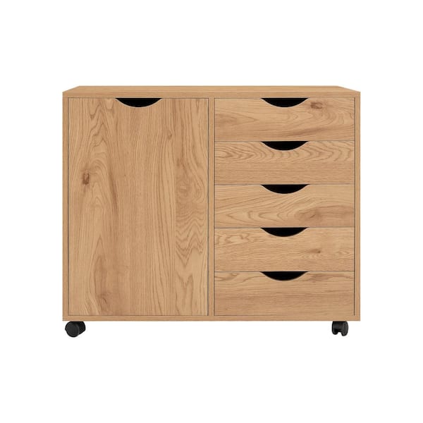MAYKOOSH Natural 5 Drawer with Shelf 30.7 in W x 15.7 in D x 26.3 in H Wooden File Cabinets Vertical File Cabinet