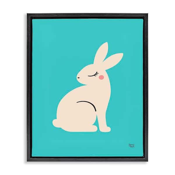 Stupell Industries Blushing Rabbit on Blue by Jessica Beck Black Floater Frame Animal Graphic Art Print 21 in. x 17 in.