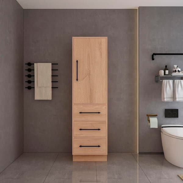 BV Better Vanity Victoria 19.7 in. W x 19.5 in. D x 71 in. H Brown Plywood Freestanding Linen Cabinet in Red Oak