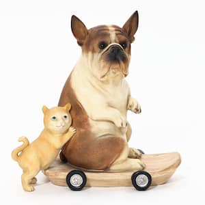 Brown, White, and Black 16.3 in. H Kitten and Dog Resin Statue