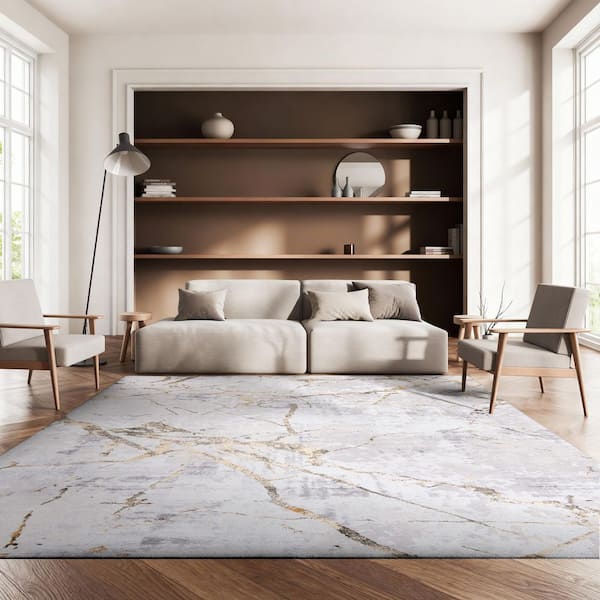 Amelia 2 ft. x 4 ft. Gray/Gold Abstract Distressed Area Rug