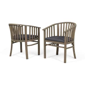 Alondra Grey Wooden Outdoor Dining Chairs with Dark Grey Cushions (2-Pack)