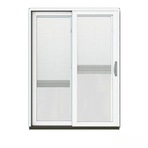 JELD-WEN 60 in. x 80 in. W-2500 Contemporary Vanilla Clad Wood Left-Hand Full Lite Sliding Patio Door w/White Paint Interior