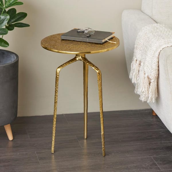 Litton Lane 15 in. Gold Slim Textured Geometric Large Round Aluminum End Table